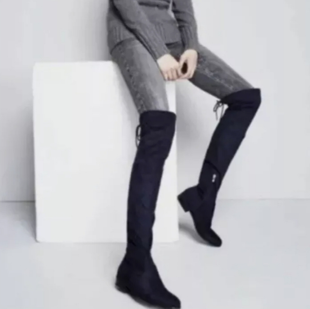 Marc Fisher Humor II black stretch velour over the knee boots